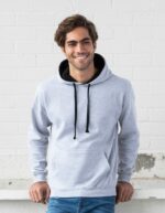 Felpa con cappuccio a contrasto grigia e nera