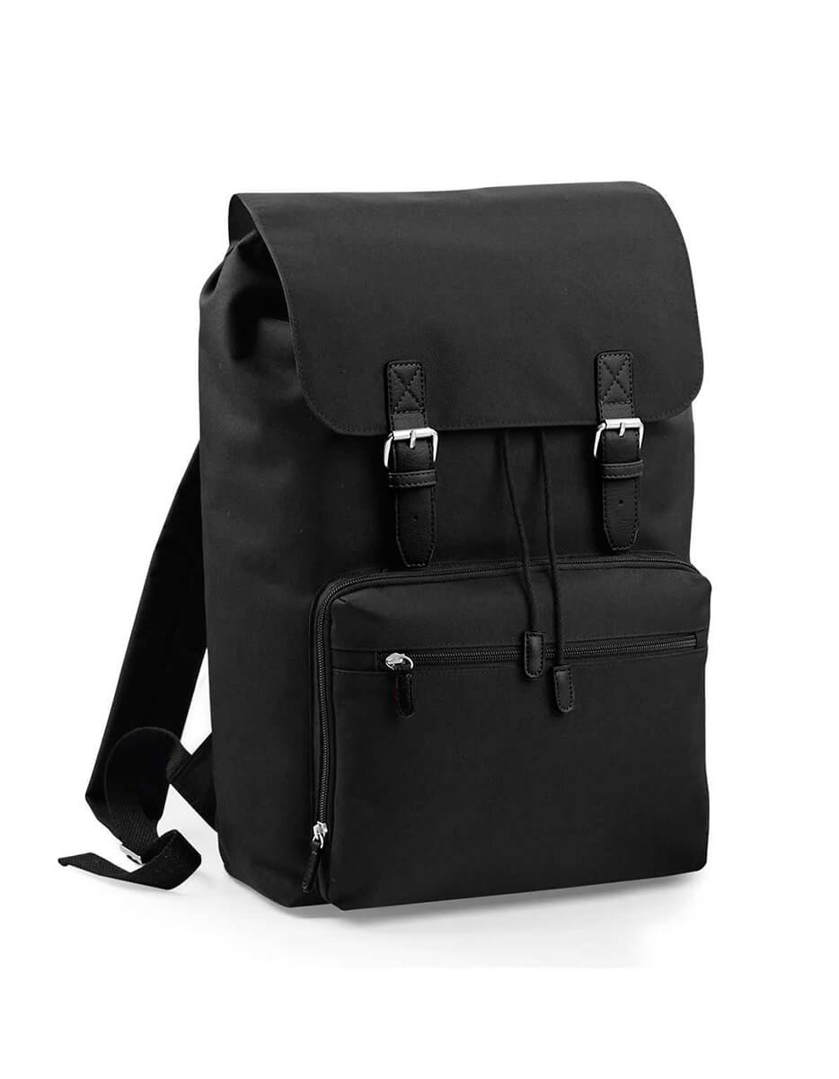 Zaino vintage porta laptop nero con dettagli in pelle nera