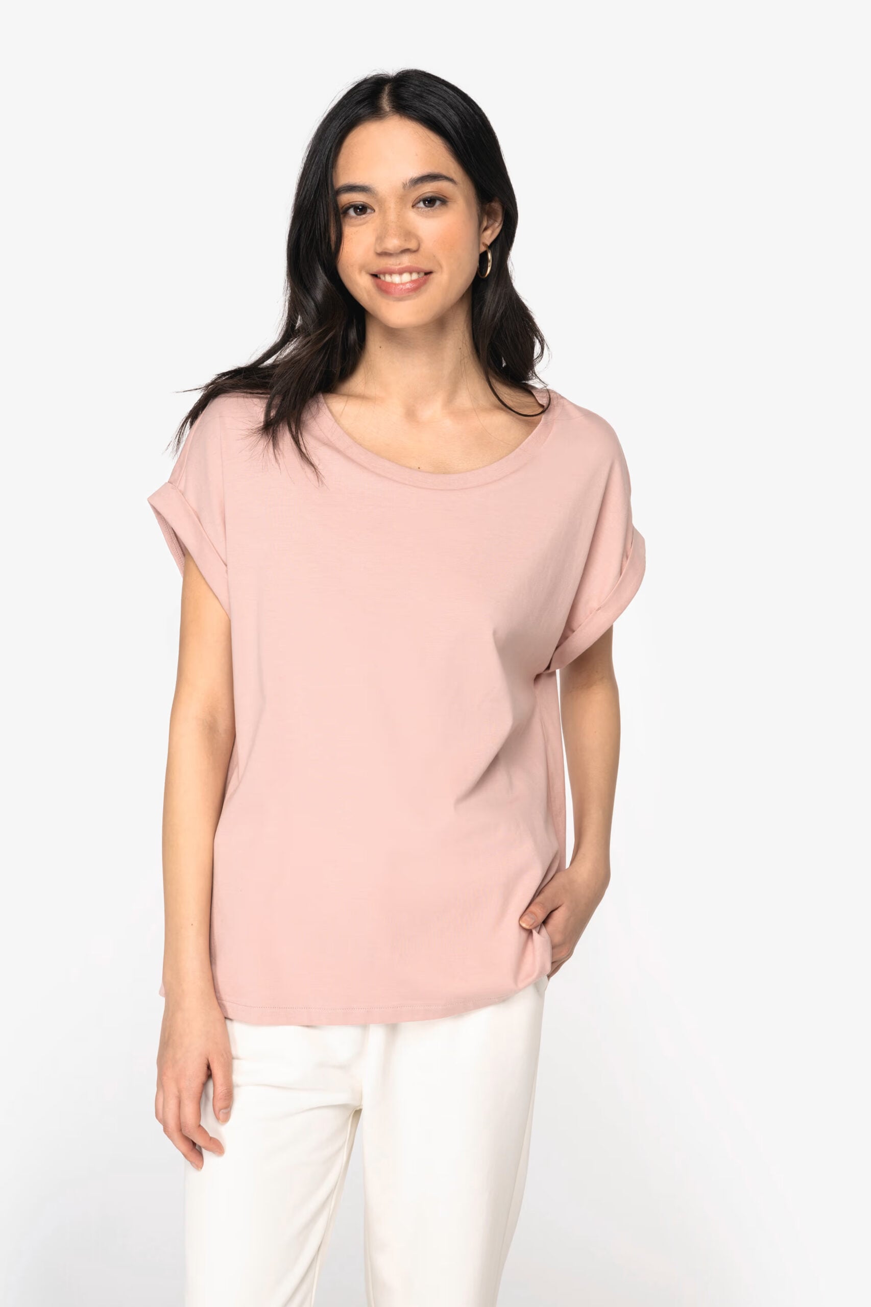 T-shirt donna ecosostenibile con maniche con risvolto - immagine 6