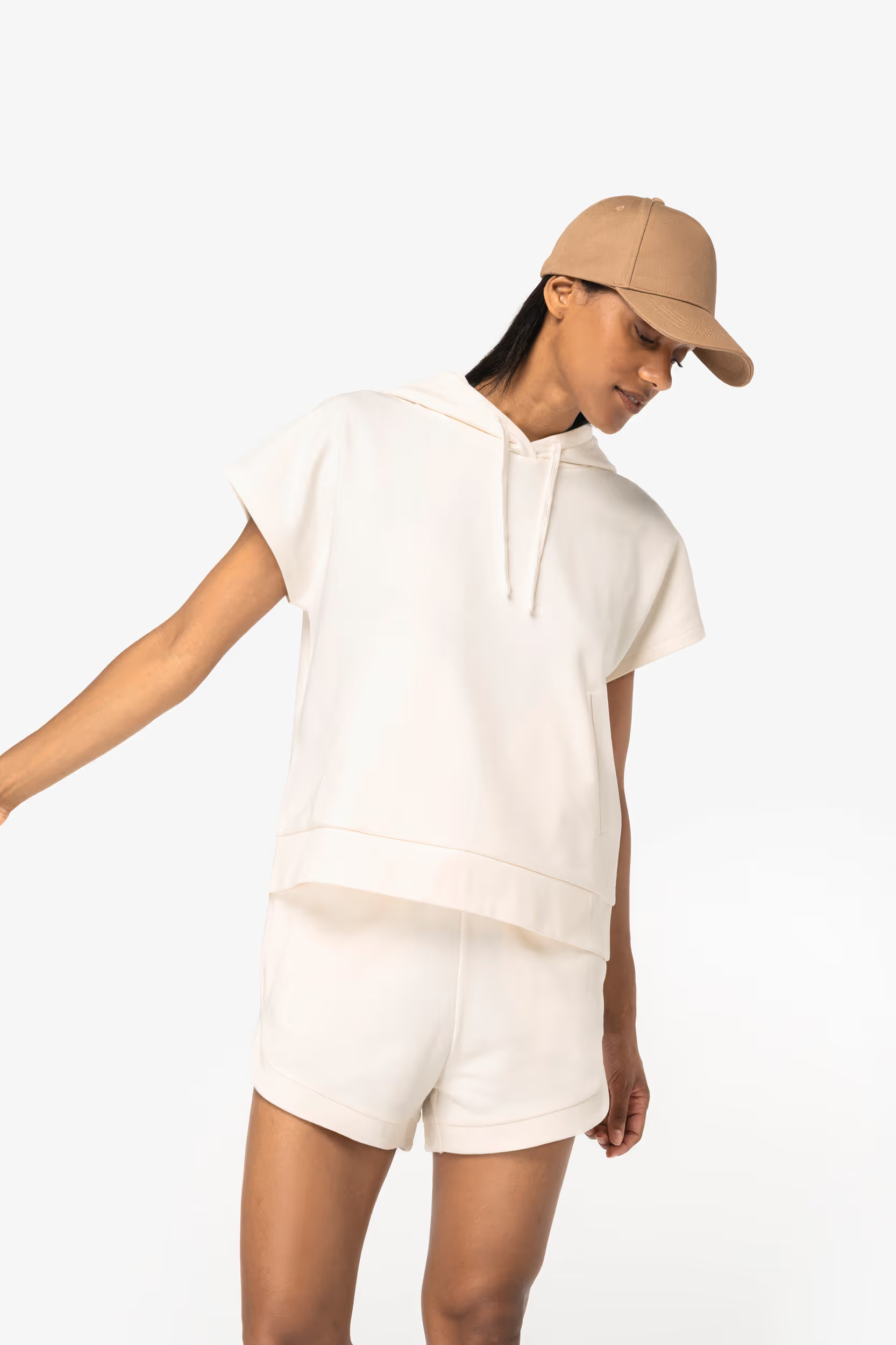 Felpa french terry donna bio oversize senza maniche con cappuccio - immagine 4
